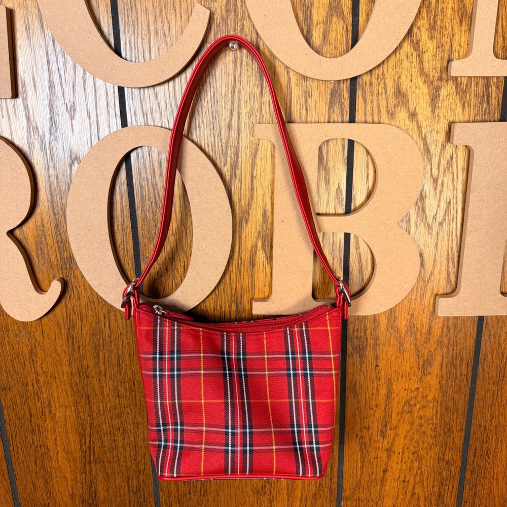Crazy Horse Shoulder Bag Women Small Red Plaid Americana Preppy Retro Bag